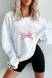 White MAMA Bowknot Embroidered Ribbed Pullover Sweatshirt
