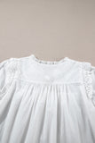 White Embroidered Lace Patchwork Tie Neck Puff Short Sleeve Blouse