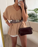 Solid Color Off the Shoulder Split Sleeve Versatile Blouse Top