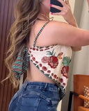 Floral Print Spaghetti Strap Bandeau Tied Detail Tank Sexy Backless Vacation Top