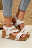 Beige Cut Out Suede Velcro Wedge Sandals