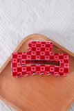 Racing Red Heart Checkered Print Cut Out Hair Claw Clip