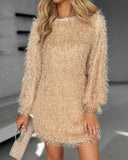 Fluffy Long Sleeve Casual Dress