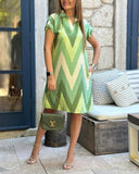 Chevron Print Colorblock Pocket Design Casual Dress