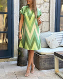 Chevron Print Colorblock Pocket Design Casual Dress