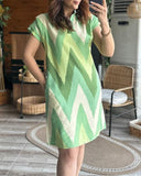 Chevron Print Colorblock Pocket Design Casual Dress