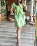 Chevron Print Colorblock Pocket Design Casual Dress