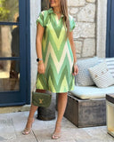 Chevron Print Colorblock Pocket Design Casual Dress