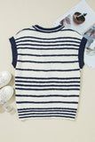 Blue Stripe Loose Buttoned V Neck Sweater Vest