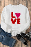 White LOVE Chenille Embroidered Cable Knit Pullover Sweatshirt