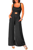 Black Peekaboo Wide Leg Square Neck Sleeveless Jumpsuit