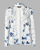 Floral Print Long Sleeve Open Front Casual Stretchy Blazer Coat