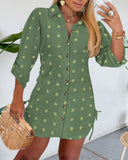 Large Swiss Dot Stand Collar Long Sleeve Chiffon Shirt Dress Casual Button Design Mini Dress