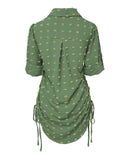 Large Swiss Dot Stand Collar Long Sleeve Chiffon Shirt Dress Casual Button Design Mini Dress