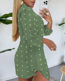 Large Swiss Dot Stand Collar Long Sleeve Chiffon Shirt Dress Casual Button Design Mini Dress