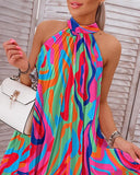 Abstract Print Sleeveless Pleated Casual Dress