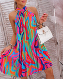 Abstract Print Sleeveless Pleated Casual Dress