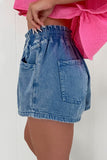 Ashleigh Blue Drawstring High Waist Casual Denim Shorts with Pockets