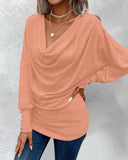 Cowl Neck Batwing Sleeve Ruched T Shirt Casual Slim Fit Top