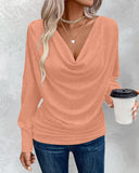 Cowl Neck Batwing Sleeve Ruched T Shirt Casual Slim Fit Top