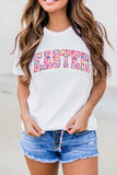 White Cheerful Leopard EASTER Letter Graphic Tee