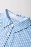 Sky Blue Stripe Contrast Patch Pocket Cuffed Sleeve Casual Shirt