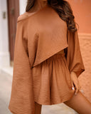 2 Pieces Cold Shoulder Bell Sleeve Loose Crop Top and Casual Shorts Set