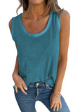 Peacock Blue Metallic Sheen Edge Scoop Neck Tank Top