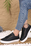 Black Color Contrast Quilted Lace-up Sneakers