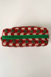 Racing Red Christmas Style Crochet Zipper Square Makeup Bag