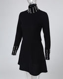 Beaded High Neck Long Sleeve Casual Dress