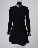 Beaded High Neck Long Sleeve Casual Dress