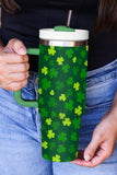 Dark Green St. Patricks Shamrock Print Handle Vacuum Cup 1200ml