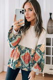 Jet Stream Paisley Geometric Patchwork Crew Neck Loose Fit Top