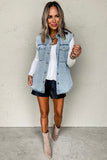 Beau Blue Denim Flap Pocket Curved Hem Shirt Vest