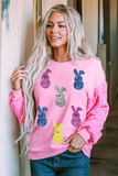 Pink Sequin Bunny Doll Contrast Long Sleeve Patchwork Top