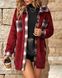 Plaid Print Pocket Design Long Sleeve Buttoned Teddy Coat Outfit