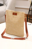 Oatmeal Straw Woven Single Button Crossbody Bag
