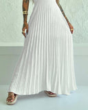 Square Neck Spaghetti Strap Pleated Maxi Dress Back Tied Detail Casual Flowy Long Dress