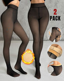 2 Pack High Waist Fleece Lined Tights Fake Translucent Thermal Pantyhose Leggings