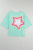 Moonlight Jade Colorblock Star Patched Half Sleeve Oversized Tee