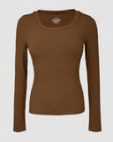 U Neck Built in Bra Long Sleeve Ribbed Top