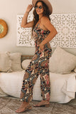 Black Floral Print Belted Sleeveless Wide Leg Jumpsuit