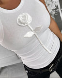 Rose Pattern Basic Ribbed Tank Top