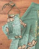 Palm Leaf Floral Print Backless Top & Pleated Skirt Set