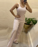 O neck Sleeveless Ribbed Top & Pocket Design Pants Set