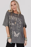 Dark Grey Kindness Butterflies Graphic Mineral Wash Loose Tee