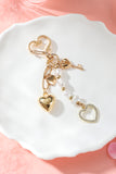 Gold Heart Shape Pearl Beaded Plated Alloy Keychain