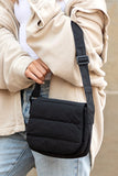 Black Solid Minimalist Foldover Puffer Crossbody Bag