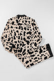 Khaki Cheetah Contrast Trim Loose Fit Two Piece Sleepwear